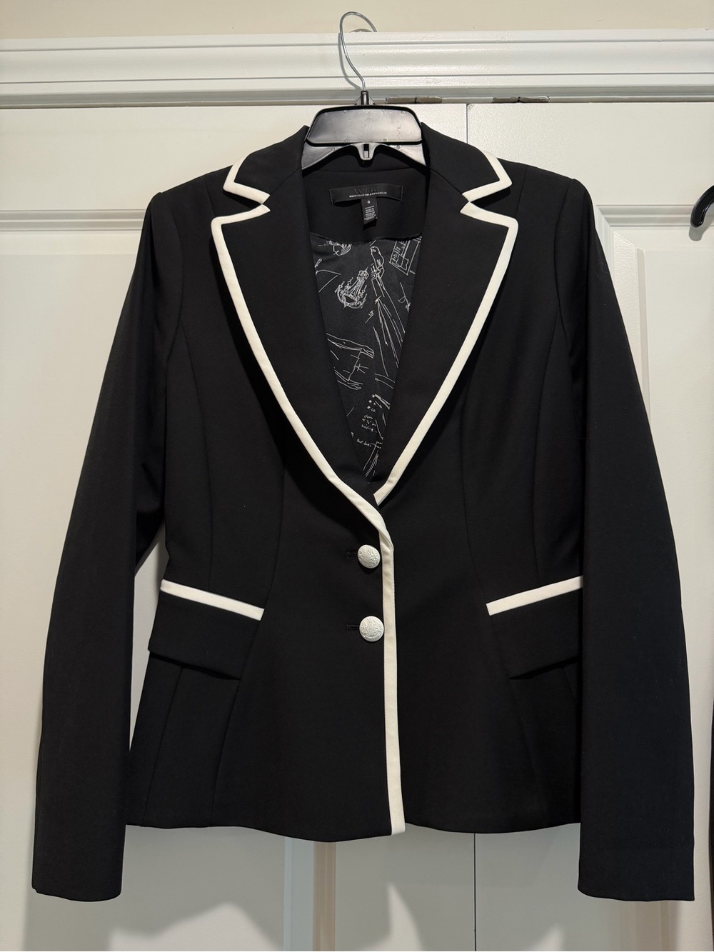 Womens Black Blazer with White Trim - White House Black Market